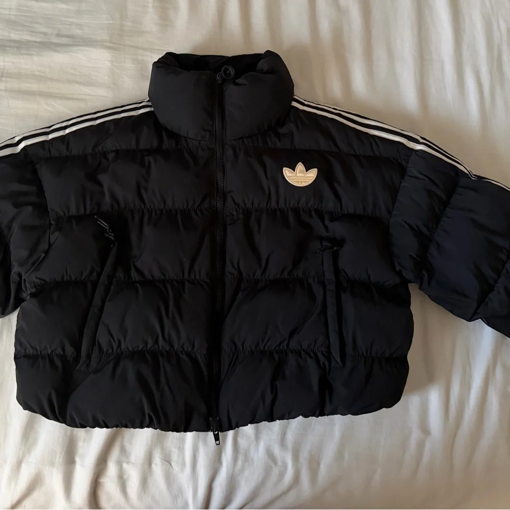 Adidas original Black Short Synthetic Down Puffer cropped Jacket - Picture 3 of 6
